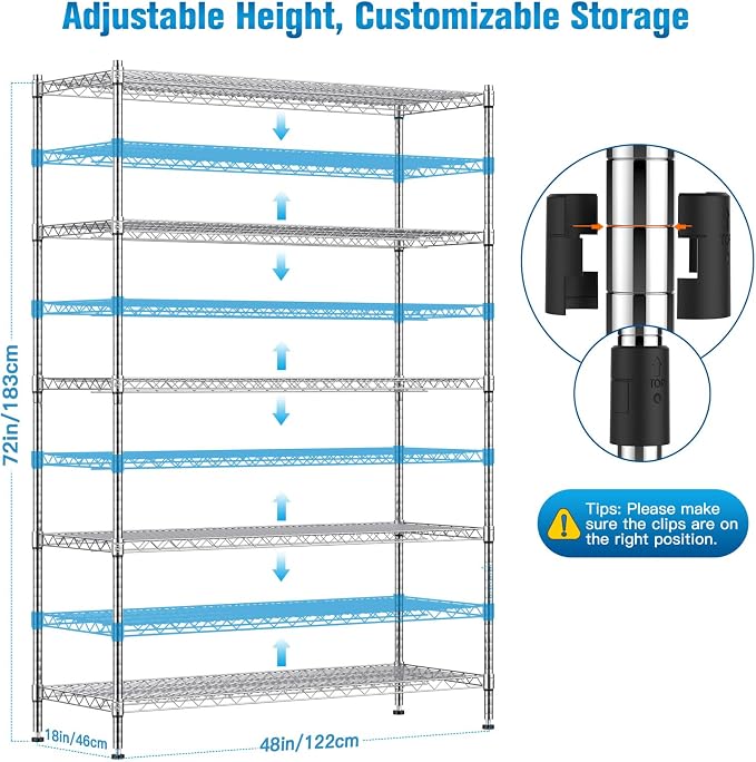 Wire Shelving with Wheels, 3000 Lbs Storage Shelves Heavy Duty, - Image 3