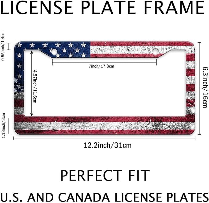 Vintage American Flag License Plate Frame, Retro USA Flag License Plate Holder - Image 2