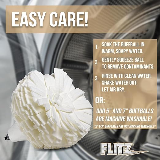 Flitz Buff Ball w/ 1.76oz Metal Polish Paste - 7in Drill Buffer Polisher - Image 4