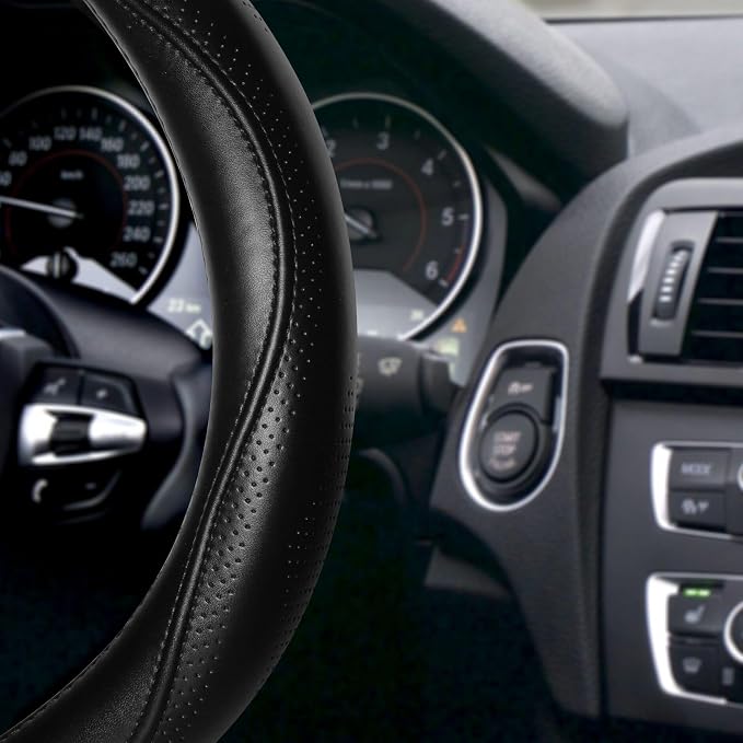 HAOKAY Top Grade Black Genuine Leather Steering Wheel Cover Men Women, Luxury - Image 3