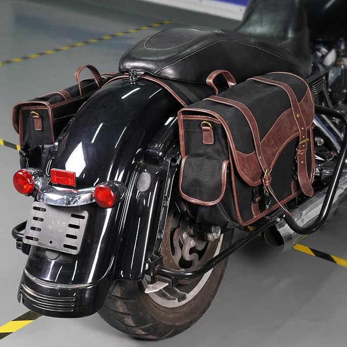 NICECNC Motorcycle Saddle Bags, Vintage Oil Waxed Canvas Saddlebags Motorcycle - Image 8