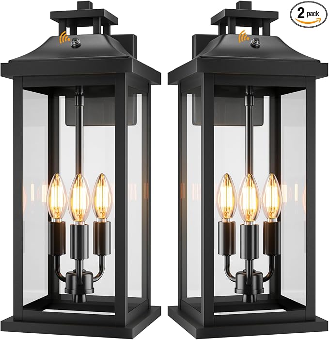 20" Large Dusk to Dawn Outdoor Lights 3-Light, 2 Pack Black Modern Exterior by VenzBlomiaVariousLightings