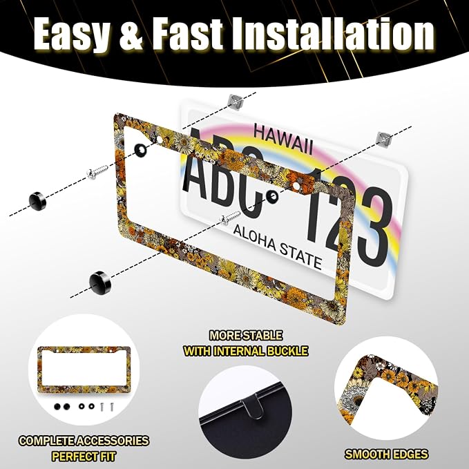 Vintage Sunflowers License Plate Frame Flowers License Plate Holder Stainless - Image 7