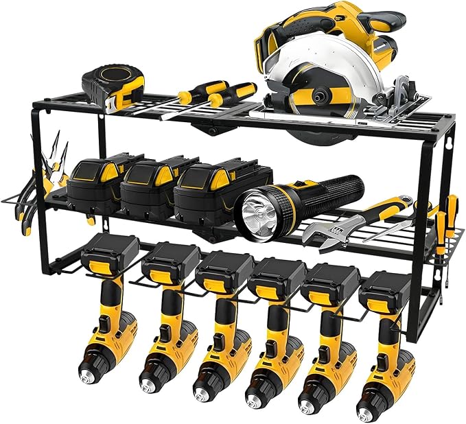 Wall Mount Power Tool Organizer, 3 Layer 7 Drill Hangers Storage Rack, Tool by Tagzilo