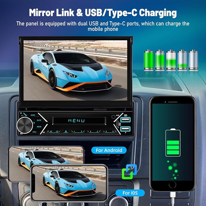 Single Din Car Stereo with Wireless Carplay and Android Auto - Image 5