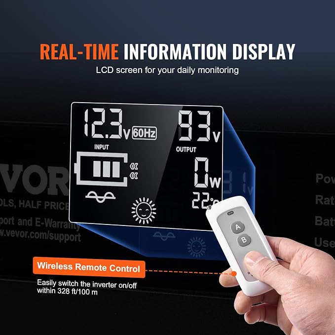 VEVOR Pure Sine Wave Inverter, 2000 Watt, DC 12V to AC 120V Power Inverter - Image 5