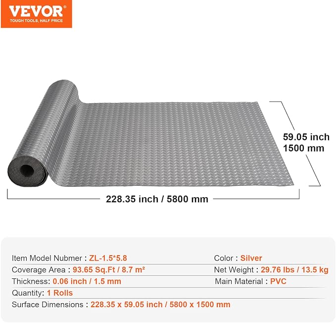 VEVOR Garage Floor Mat, 19 x 4.9 FT PVC Garage Flooring Roll, Non-Slip Diamond - Image 7