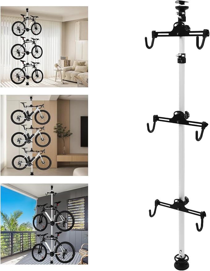 Floor to Ceiling 3 Bike Vertical Freestanding Hanger Parking Rack, Bicycle - Image 3