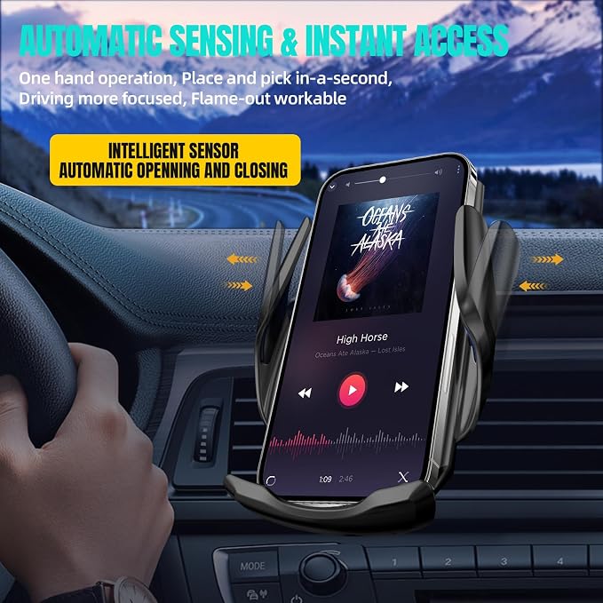 Wireless Car Charger, MAX 15W Fast Charging Auto Clamping, Sensing Phone Holder - Image 3