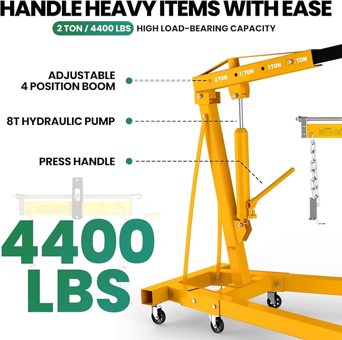 Engine Lift with Load Leveler, 2T Heavy Duty Alloy Steel Folding Cherry Picker - Image 3