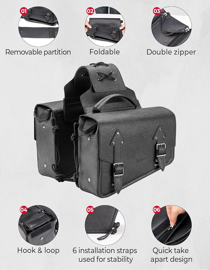 KEMIMOTO Motorcycle Saddlebags Leather Side Bags 12L Compatible - Image 2