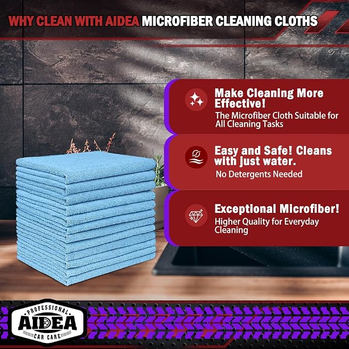 AIDEA Microfiber Cleaning Cloths, 12x12 Inch, Shop Rags, Lint Free - Image 2