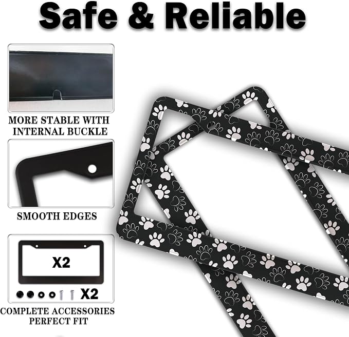License Plate Holder Black and White License Plate Frames Black White Dog Cat - Image 4