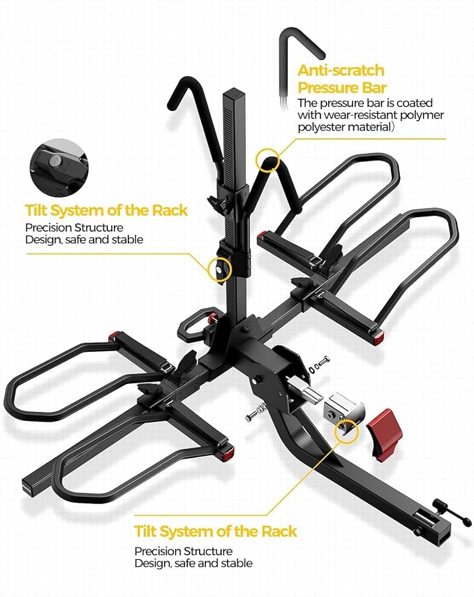 KYX 220 lb Hitch Mounted E-Bike Rack, 2-Bike Rack Hitch Mount Platform Style - Image 3