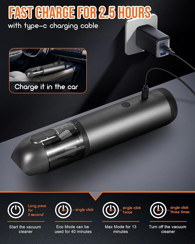 Car Vacuum, Aluminum Alloy V8 Handheld Vacuum Portable, Durable Cordless Vacuum - Image 2