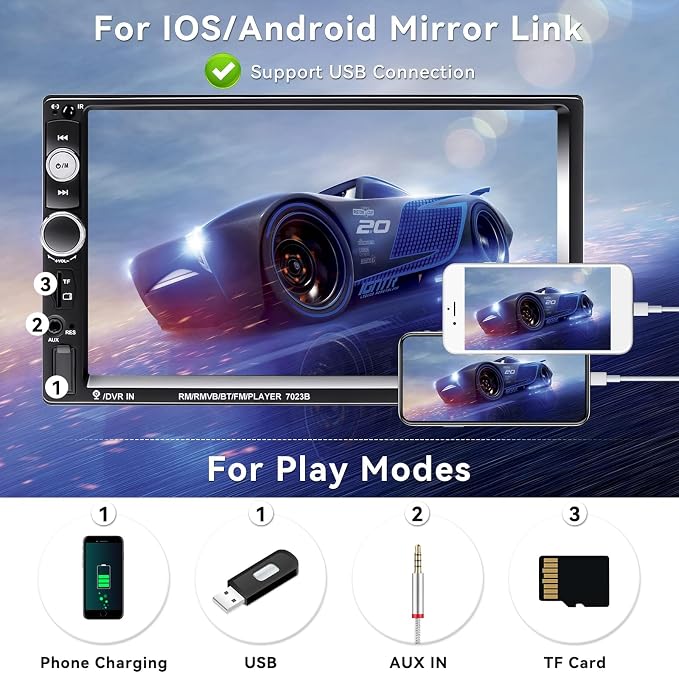 CAMECHO 7" Double Din Car Stereo Audio Bluetooth MP5 Player USB FM Multimedia - Image 3
