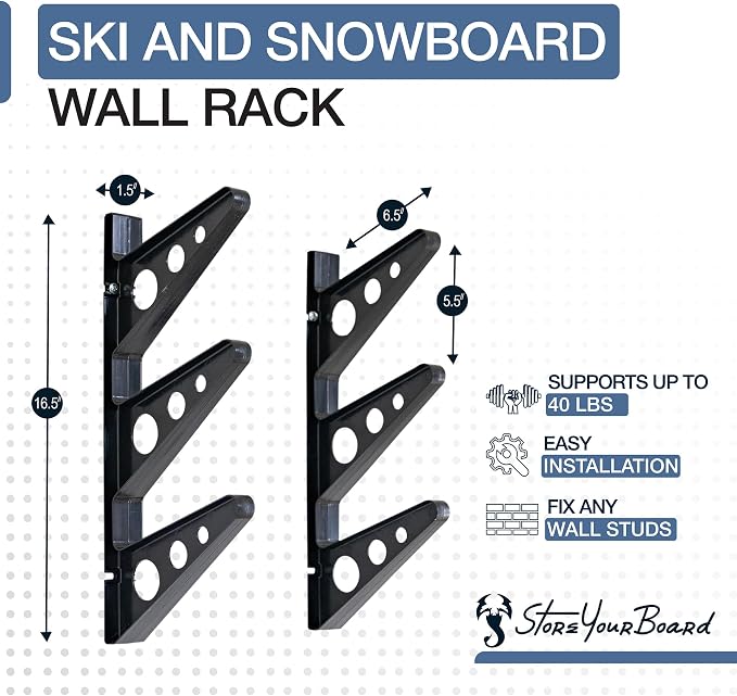 StoreYourBoard Ski Wall Rack – Horizontal Ski Rack Wall Mount, Holds 3 Pairs of - Image 3