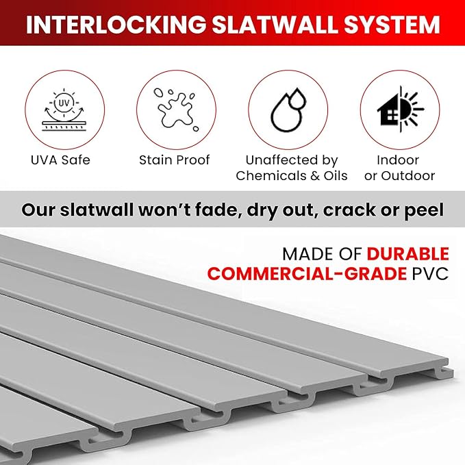 DLDIRECT Slatwall Panel Garage Wall Organizer: Heavy Duty Mounted PVC Rack - Image 3