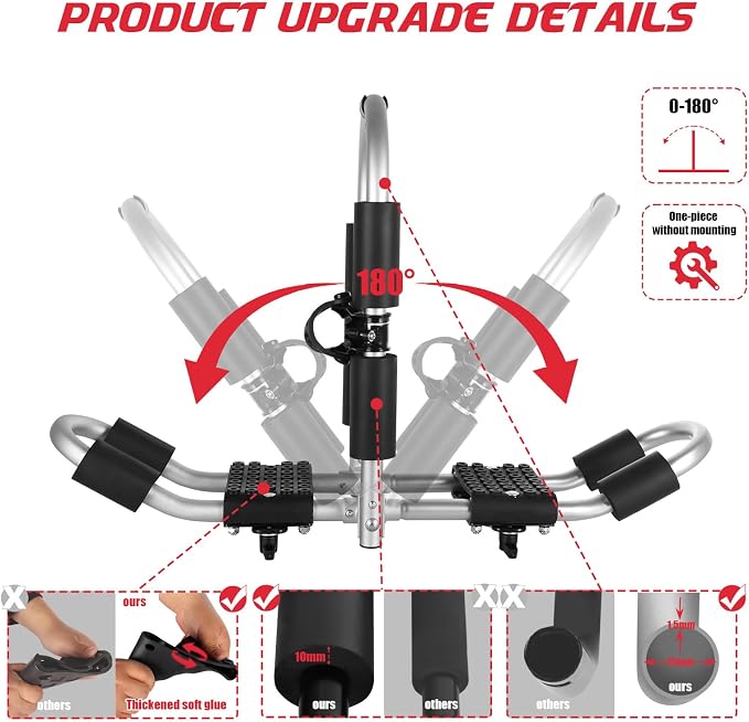 FORWODE Kayak Roof Rack, 2 in 1 Aluminum 2 Pair J-Bar Roof Rack, Folding - Image 2