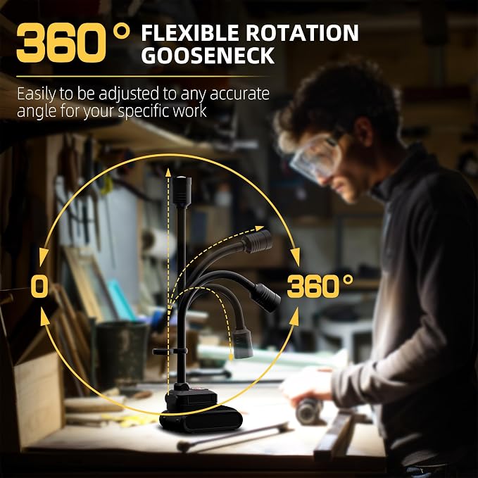 LED Work Light, 5000mAh Magnetic Gooseneck Light Rechargeable, 2000 Lumen - Image 2