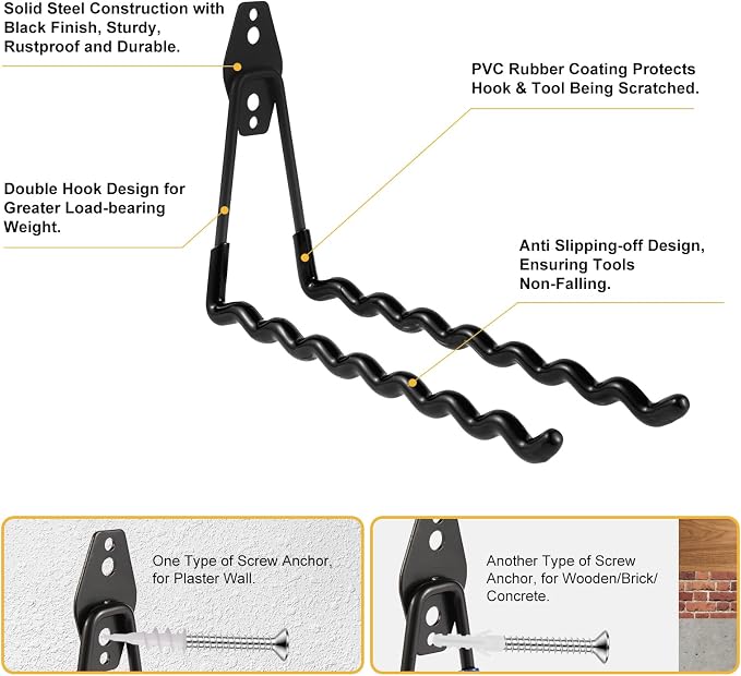 Wall Mounted Garage Hooks Tool Organizer, 12.4 Inch Garage Storage Hook Heavy - Image 3