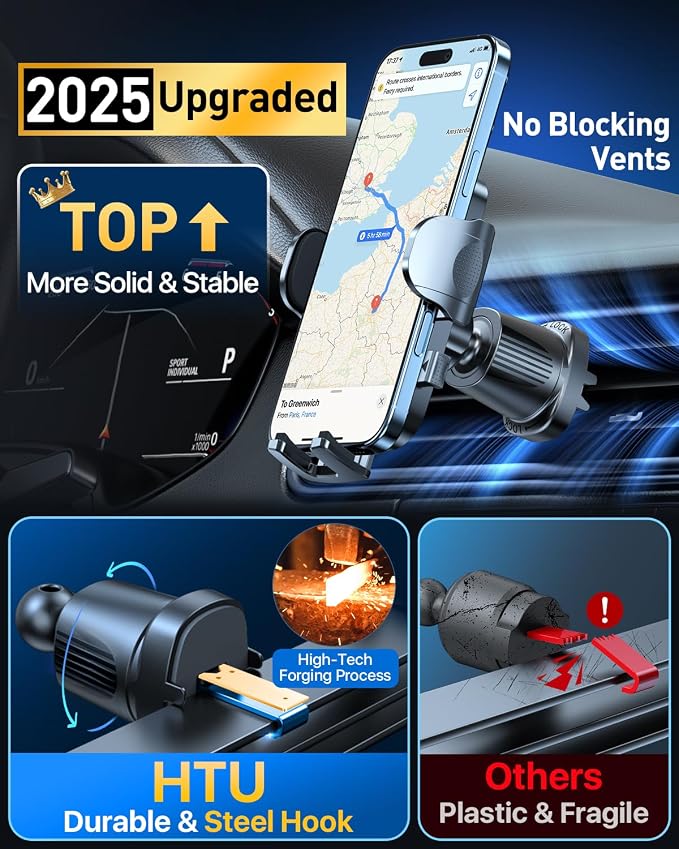 HTU Upgraded Strongest Suction Car Phone Holder Bendable Arm, Never Block View - Image 5