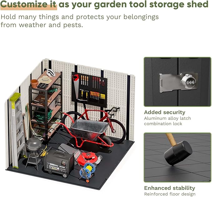 Patiowell 8x8 FT Outdoor Storage Shed, Plastic Shed Resin Garden Tool Shed - Image 6