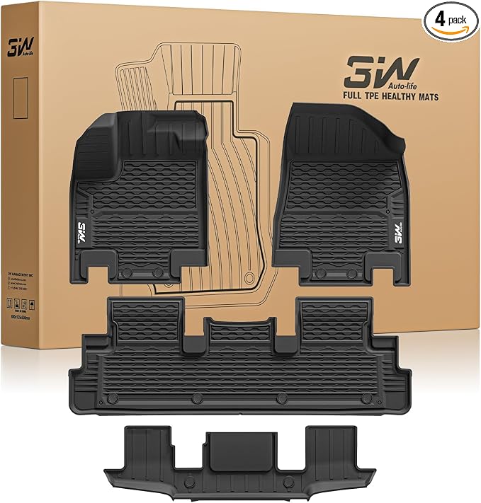 3W Floor Mats for Nissan Pathfinder 2022 2023 2024 2025, 3 Rows, TPE All by 3W