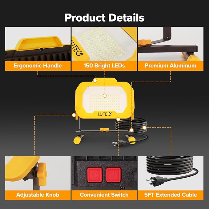 LUTEC 12500 Lumen LED Work Light, Dimmable Flood Lights - Image 5