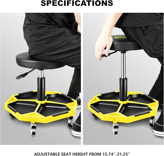 PM PERFORMOTOR Adjustable Height Pneumatic Garage Seat Rolling Mechanic Stool - Image 4