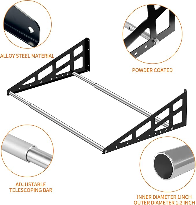 Foozet Tire Rack Wall Mount, Heavy Duty Adjustable 31"-56" Tire Storage Rack - Image 2