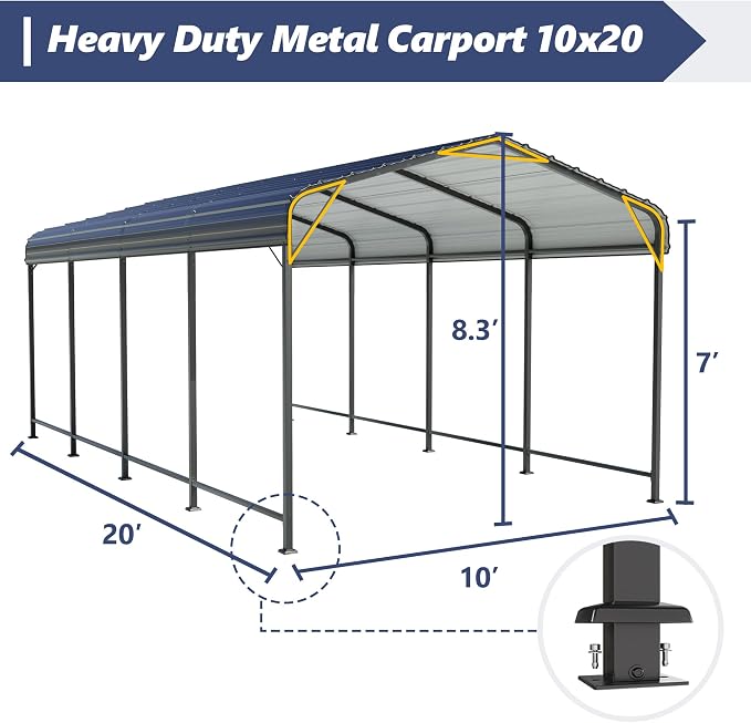 SUNBURY 10x20 FT Carport, Heavy Duty Car Port Canopy - Image 2