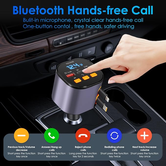Retractable Car Charger, 5 in 1 Fast Car Phone Charger 90W, Handsfree Call - Image 3