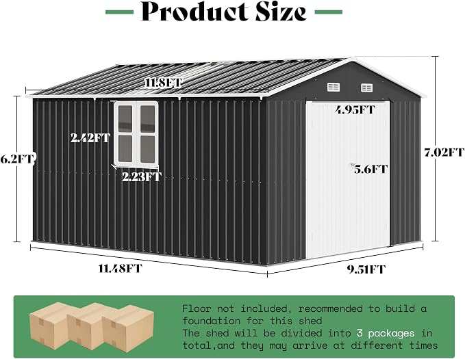 AMERLIFE 10x12x7 FT Galvanized Steel Storage Shed - Image 2