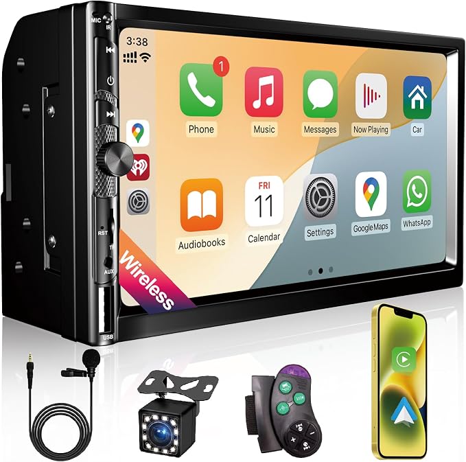 7 Inch Car Stereo with Wireless Apple CarPlay, Double Din Car Radio Androdi Auto by Nideocion
