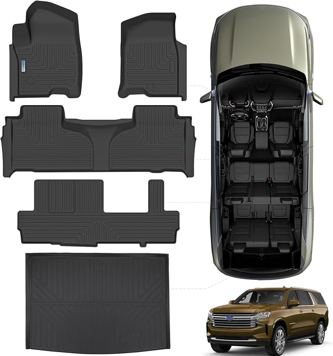 Floor Mats & Trunk mat for 2021-2024 2025 Chevrolet Suburban 8 Seats by SANBAN-AXE