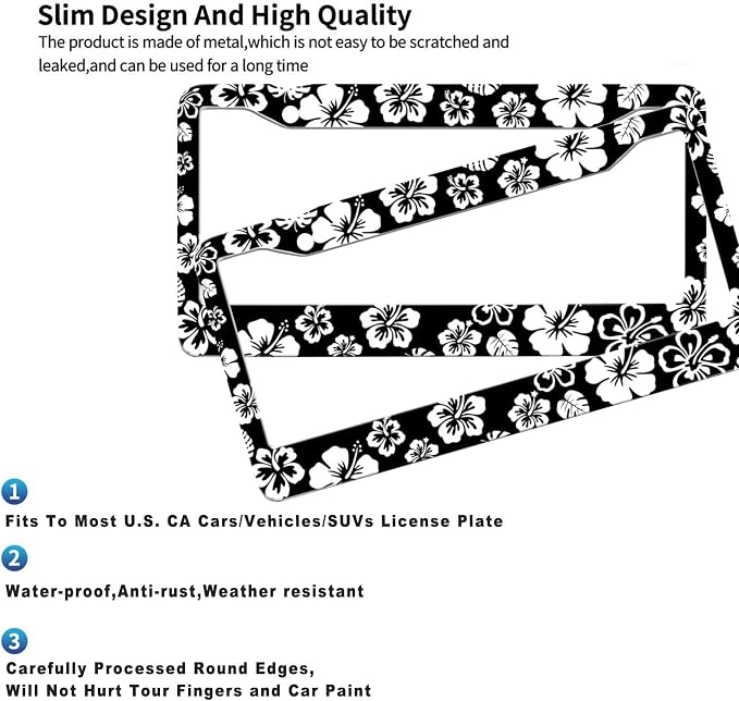 2 Pack Hibiscus License Plate Frame-Rustproof Aluminum White Hibiscus Floral - Image 3