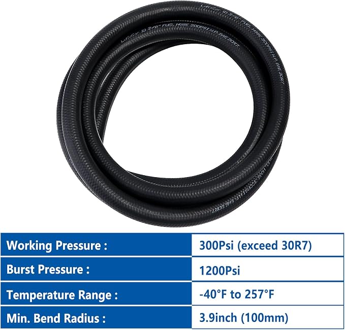 LokoCar Rubber Fuel Hose Line Push Lock 3/8" ID SAE 30R7 NBR 5ft 300PSI Black - Image 6