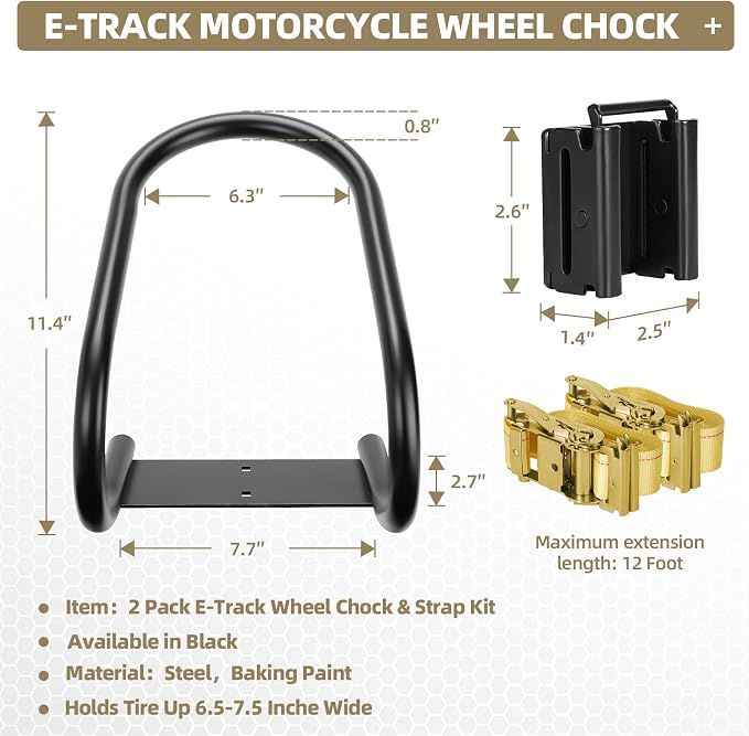 2 Pack E-Track Wheel Chock & Strap Kit|E Track Motorcycle Wheel Chock - Image 2