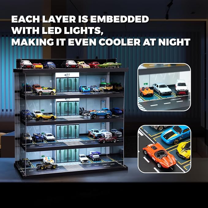 Display Case Compatible with Hot Wheels Garage & Matchbox Cars with LED Light - Image 4