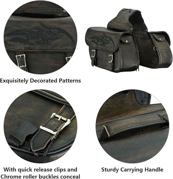 GARGOYLE BELLS Motorcycle Saddle Bags Leather Motorcycle Luggage Bag - Image 3