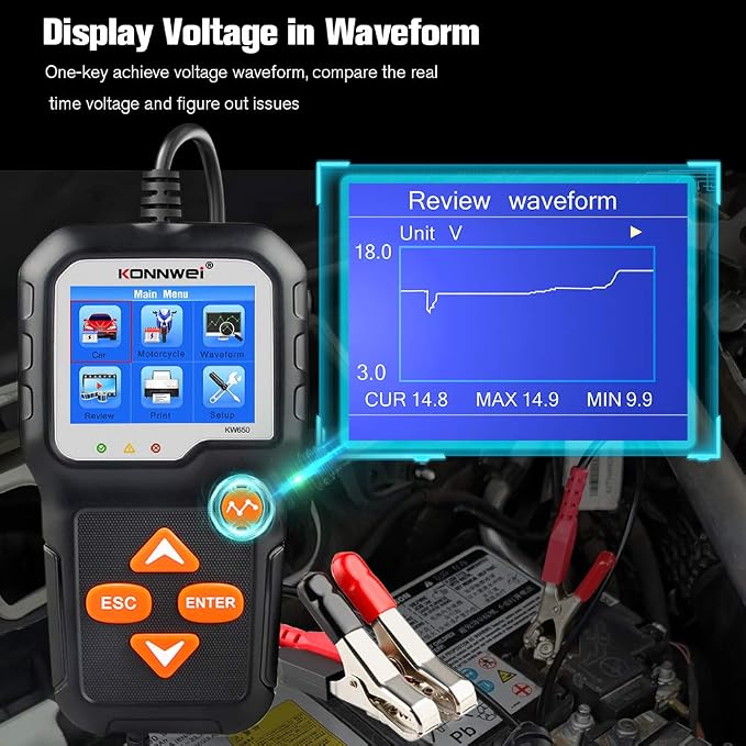 KONNWEI KW650 6V 12V Car Battery Tester, 100-2000 CCA Battery Load Tester - Image 4