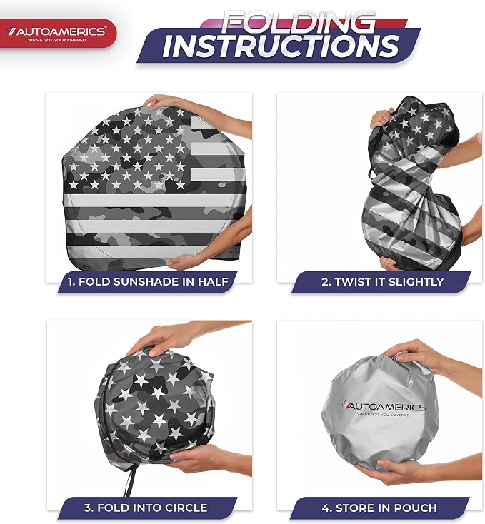 Autoamerics 1-Piece Windshield Sun Shade Gray Camo American Flag USA Design - Image 8