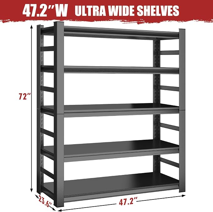 47.2" W Garage Shelving Heavy Duty Storage Shelves 5 Tier Adjustable Heavy Duty - Image 3