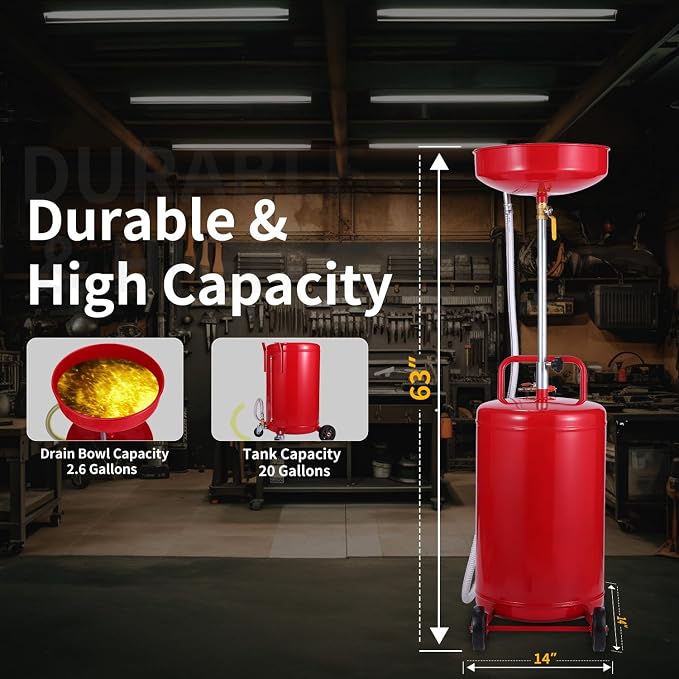 XtremepowerUS 20 Gallon Portable Waste Oil Drain Tank Air Operated Drainage - Image 6