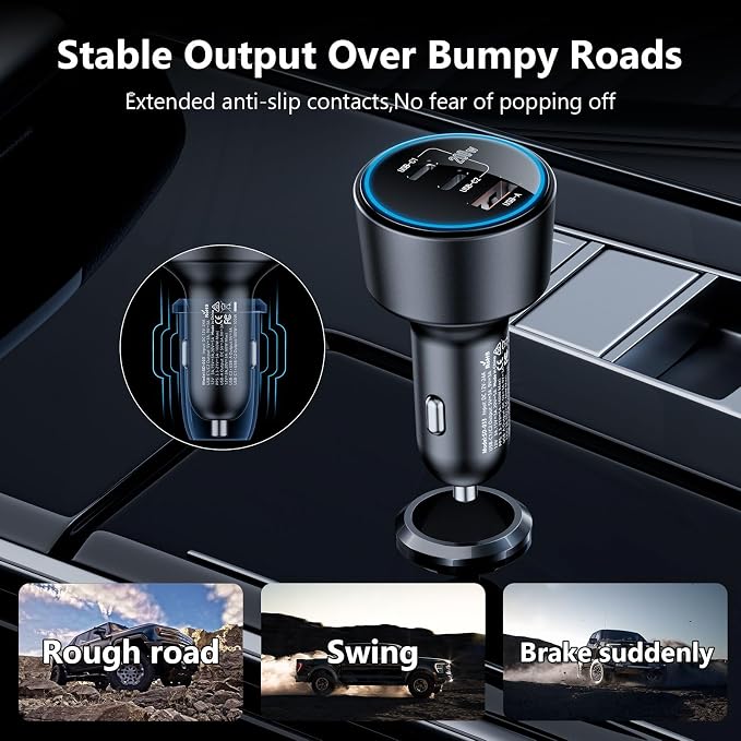 USB C Car Charger Fast Charging 200W, Dual PD 100W Type C Car Charger, - Image 7