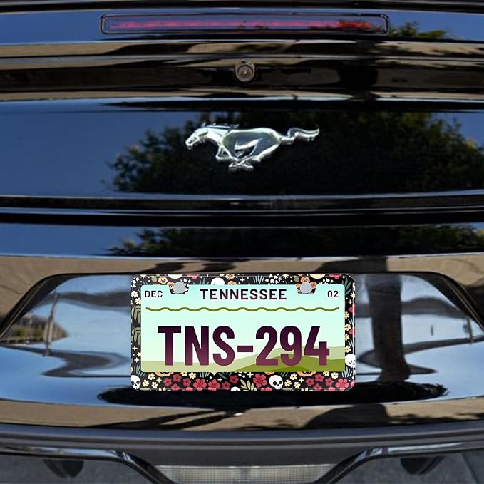 Halloween Ghost Skull Floral License Plate Frame Colorful Flowers Stainless - Image 7