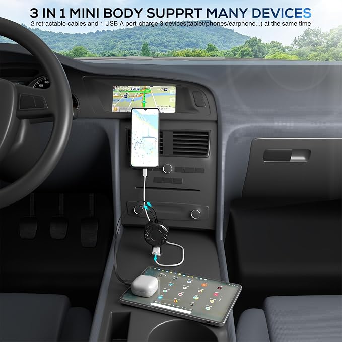 Retractable Car Charger, 3 in 1 Fast Charging Phone Charge 50W, Mini Car Adapter - Image 6