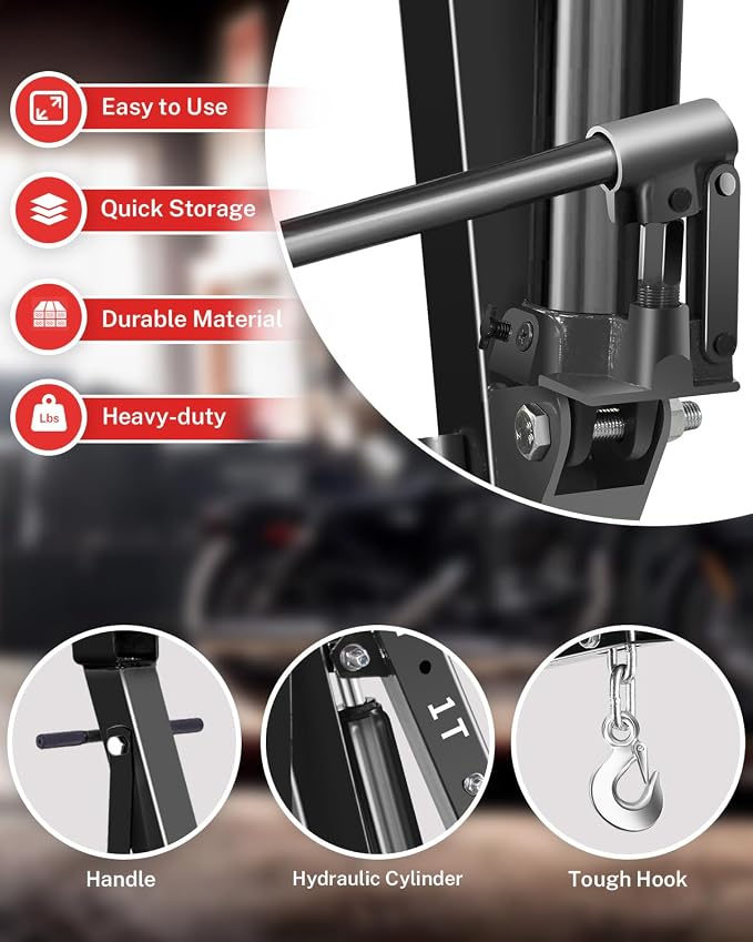 2-Ton Folding Engine Hoist, Hydraulic Shop Crane - Image 4