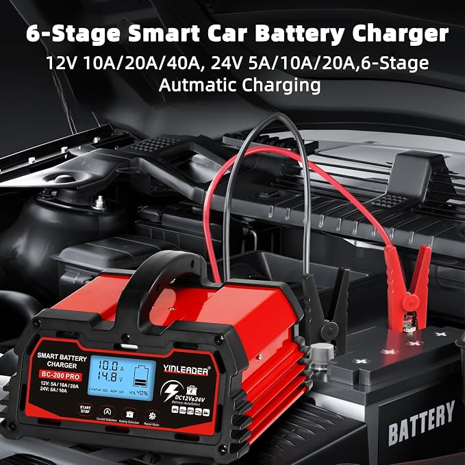 Battery Charger 20A, 12V/24V Lead Acid Smart Battery Charger, 12V LiFePO4 Car - Image 3